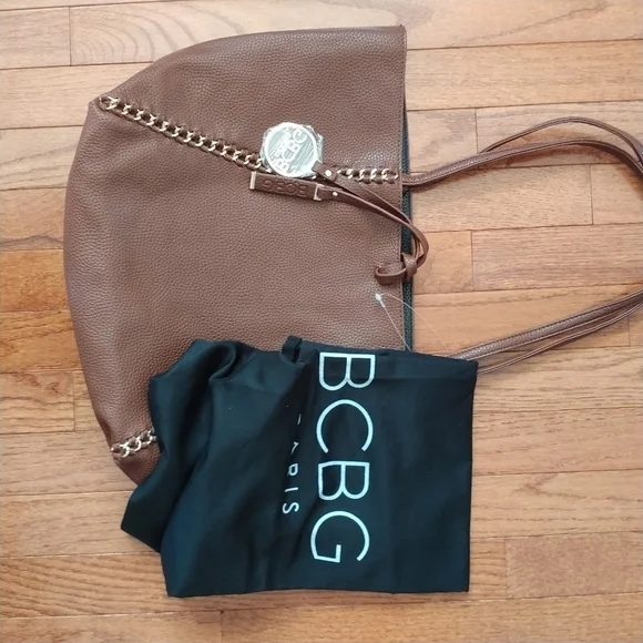 BCBG Paris Faux Brown Leather Shoulder Bag Tote - Picture 11 of 14